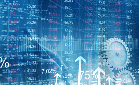 Stock market graphs with gears. 3d illustrationの写真素材