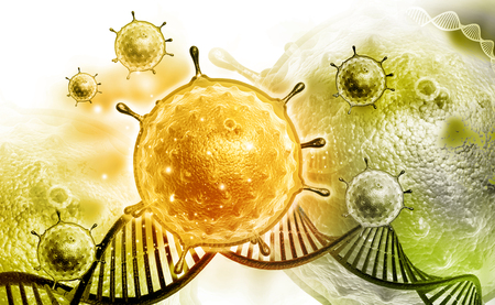 3d illustration of DNA and virusの写真素材