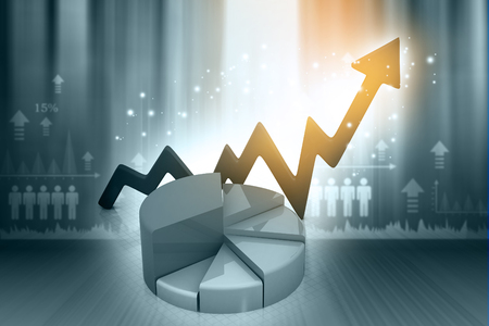 Financial graphs and charts show business growth, background image. 3d renderの写真素材