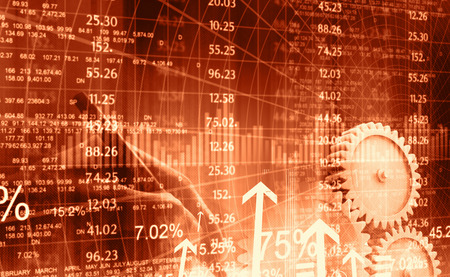 Stock market graphs with gears. 3d illustrationの写真素材