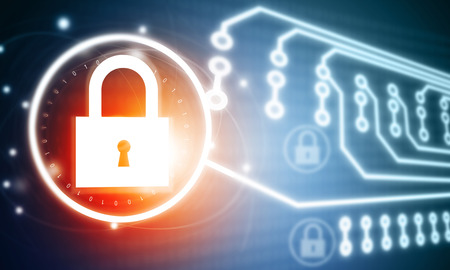 Cyber security concept, circuit board with Closed Padlock. Digital illustration		の写真素材