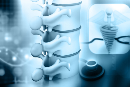 Human spine with orthopaedic concept background. 3d illustration	の写真素材