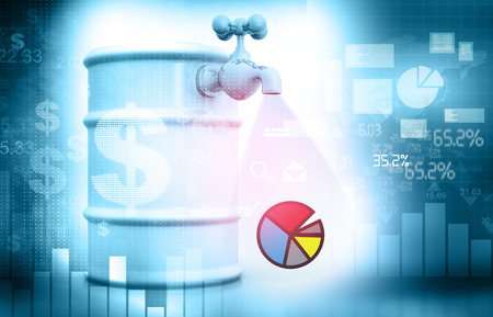 Financial charts and graphs concept. Petrol barrel with tap. 3d illustration	の写真素材