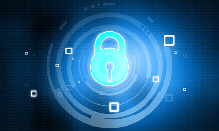 Cyber security concept, circuit board with Closed Padlock. Digital illustration の写真素材