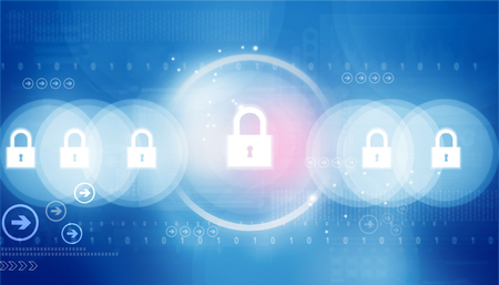 Cyber security concept, circuit board with Closed Padlock. Digital illustration		の写真素材