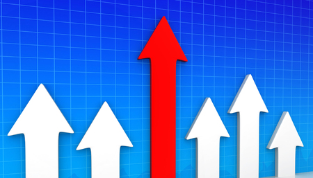 Moving business arrows shows business success. 3d illustrationの写真素材