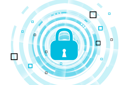 Cyber security concept, binary stream with Closed Padlock. 2d Digital illustration 	の写真素材
