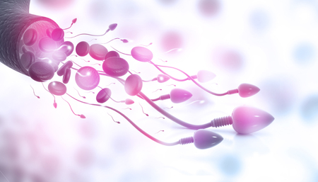 Human sperm on abstract background. 3d illustration	の写真素材