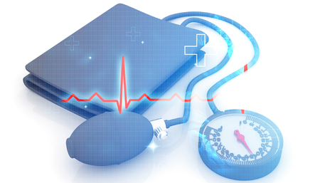 Blood Pressure Monitors with ecg graph. 3d renderの写真素材