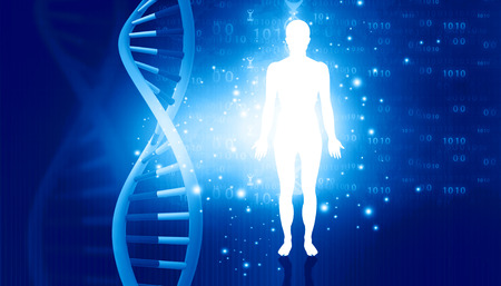 DNA molecules and men. Futuristic science. 3d illustrationの写真素材