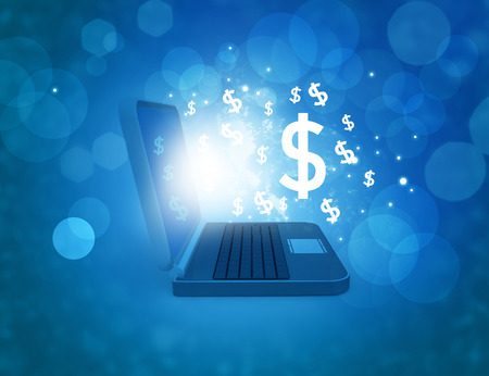 Laptop with dollar symbols. Online business concept. Digital illustrationの写真素材
