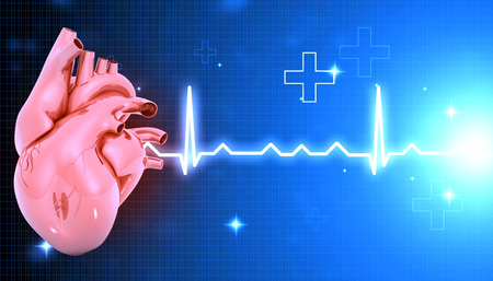 ECG graph with heart. 3d illustrationの写真素材