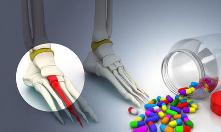 Foot skeleton and pill. 3d illustrationの写真素材