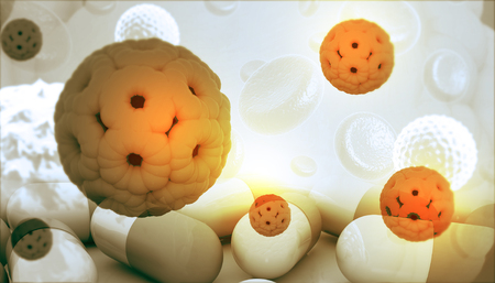 Blood cells with virus. 3d illustrationの写真素材
