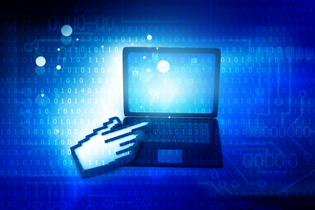 Laptop computer with binary background. Digital illustrationの写真素材