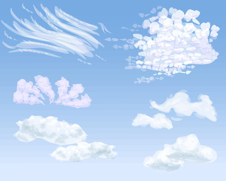 Set of different types of clouds on daytime sky, vector illustrationのイラスト素材