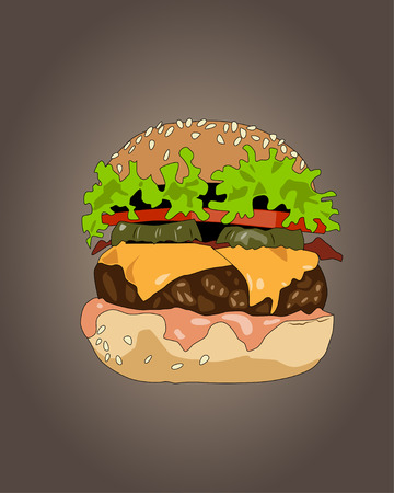 Burger on dark background, vector illustrationのイラスト素材