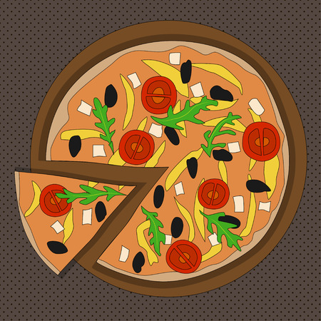 Italian colorful pizza on dark background, vector illustrationのイラスト素材