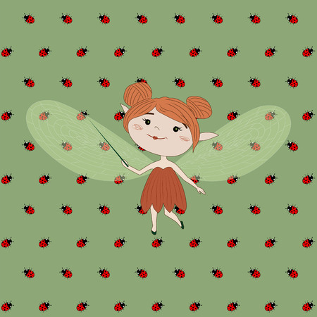 Cartoon fairy on green background, vector illustrationのイラスト素材