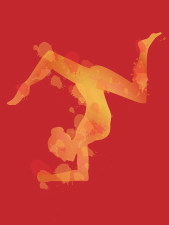 Silhouette of woman doing yoga, forearm stand, pinchamayurasana, vector illustrationのイラスト素材