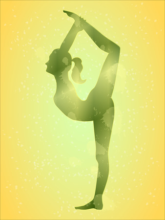 Silhouette of woman doing yoga, king dancer pose, vector illustrationのイラスト素材