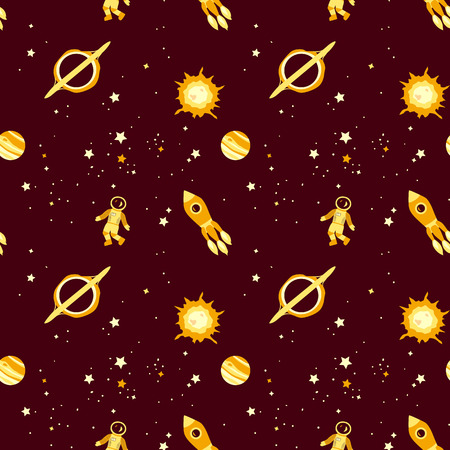 Seamless pattern with space: stars, rockets, planets; vector illustrationのイラスト素材