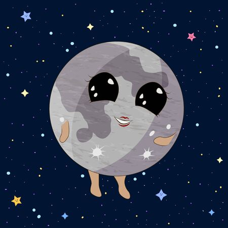 Cartoon Moon on space background, vector illustrationのイラスト素材