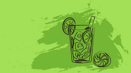 Lemonade in glass with mint and fruit, vector illustrationのイラスト素材