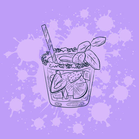 Lemonade in glass with mint and fruit, vector illustrationのイラスト素材