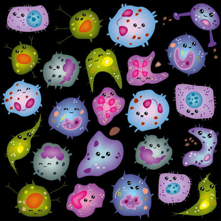 Set of innate immune system cells, cartoon cute funny vector illustrationのイラスト素材