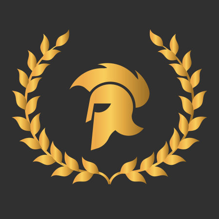 Spartan helmet in a laurel wreath on a black background. Vectorのイラスト素材