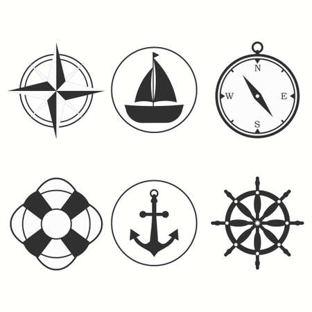 Set of marine icons isolated on white backgroundのイラスト素材