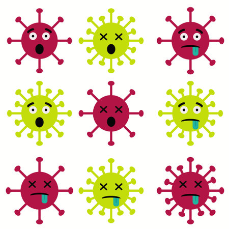 Bacteria, cute colored germs. set of emotional microorganismsのイラスト素材
