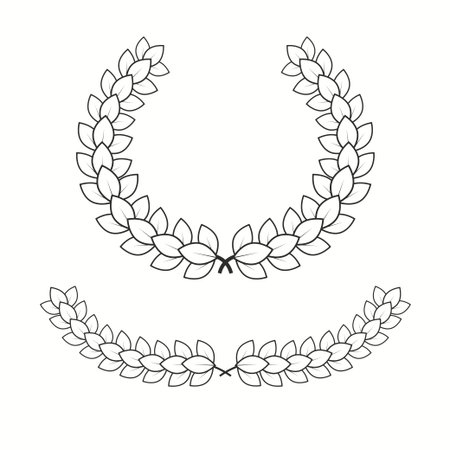 Set of black and white silhouette laurel foliate wreathのイラスト素材