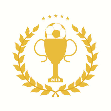 Trophy football cup with laurel wreathのイラスト素材