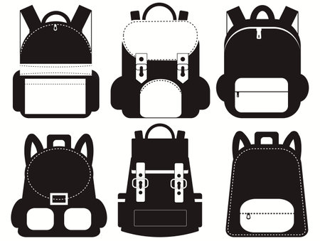 Backpack, school bag icon set. Vector graphic illustration.のイラスト素材