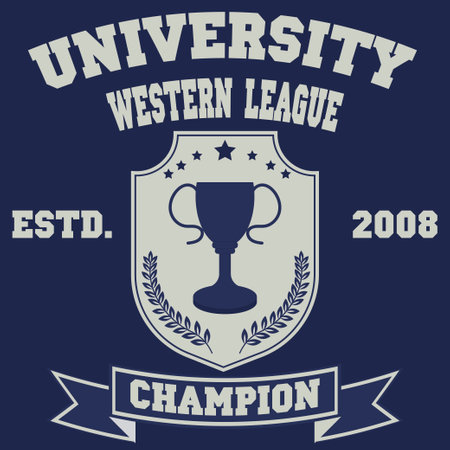 University t-shirt design with varsity shield, cup and laurel wreathのイラスト素材