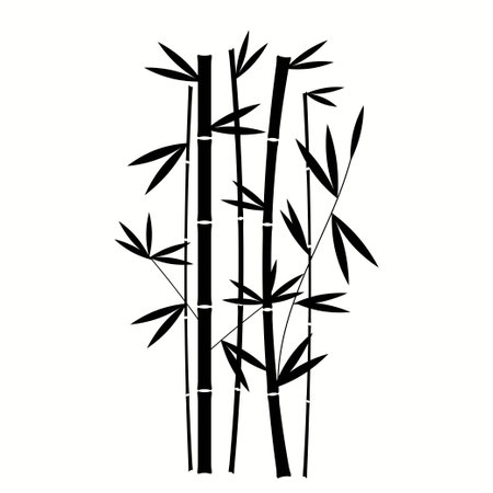 Handdrawn Black Bamboo Plant Vertical In White Background Vectorのイラスト素材