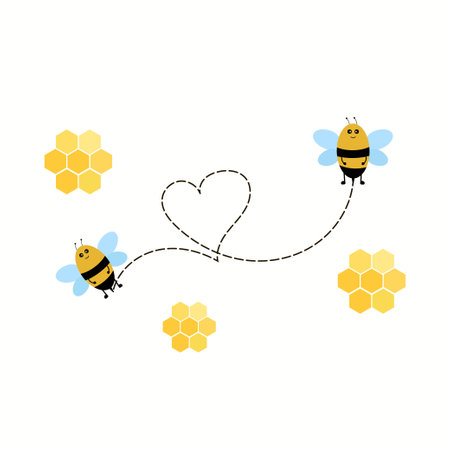 Flying Bee with honeycomb isolated on white background vector illustrationのイラスト素材