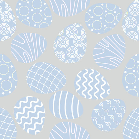 Vector seamless simple pattern with ornamental eggs. Easter holiday grey background for printing on fabric, paper for scrapbooking, gift wrap and wallpapers. Vectorのイラスト素材