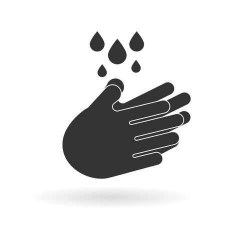 Hands washing with soap foam and water drops blackのイラスト素材