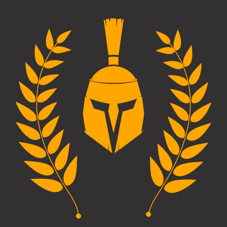 Icon of a Spartan helmet in a laurel wreath. Vectorのイラスト素材