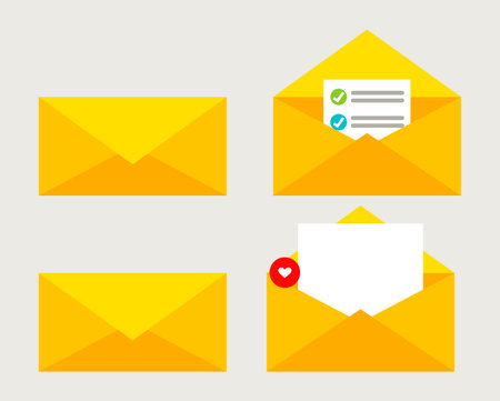 VectorLetter envelope with paper document vector illustration. Closed, open with a message e-mail envelopes.のイラスト素材