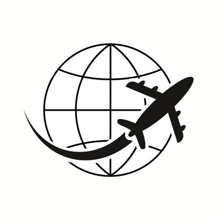 Globe icon and travel by plane vectorのイラスト素材