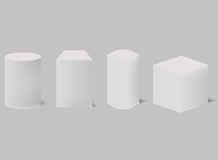 Pedestals or podium, abstract geometric empty museum scenes, exhibits for award ceremony or product presentation. Gallery platform, geometric empty product stands. Vectorのイラスト素材
