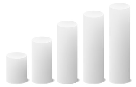 White 3d cylinder front view and levels with perspective isolated on white background. Cylinder pillar, empty museum stages, pedestals or product podium.のイラスト素材