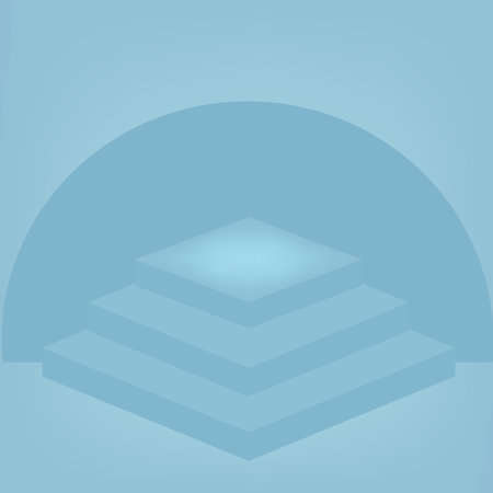 Square dark podium for product presentation with line flying lamps around, 3d realistic vector illustration.のイラスト素材