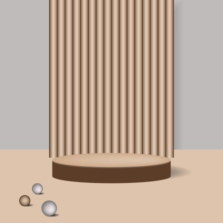 3D brown, cream cylinder podium backgroud. Abstract minimal mockup products, stage showcase, promotion display.のイラスト素材