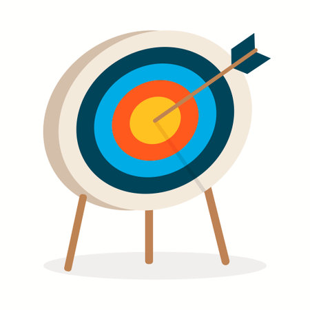 Target with arrow, standing on a tripod. modern flat style cartoon illustration. Isolated on white background. Goal achieve,target conceptのイラスト素材
