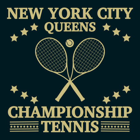 New York tennis championship t-shirt design. Tee shirt and apparel print in style with tennis racquet, tennis ball.のイラスト素材